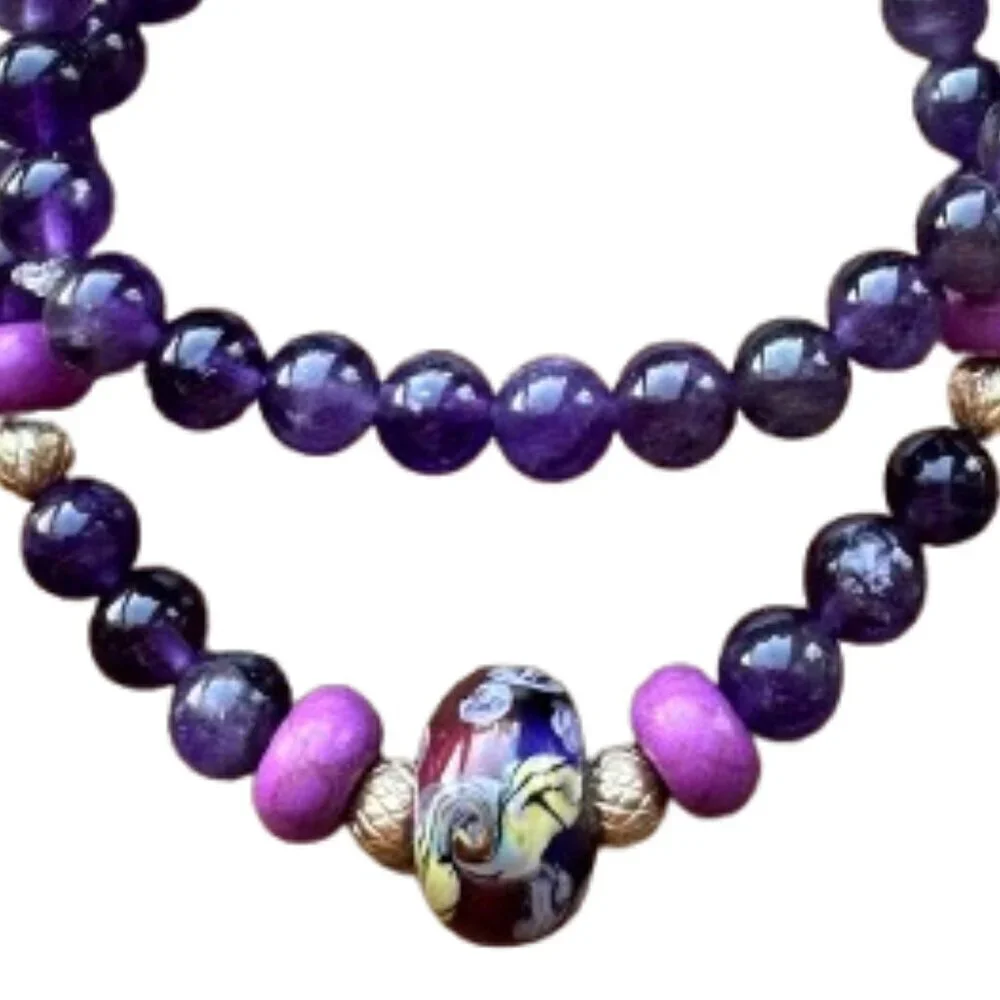 Set of two Amethyst Women's Stretch Bracelets 7.5